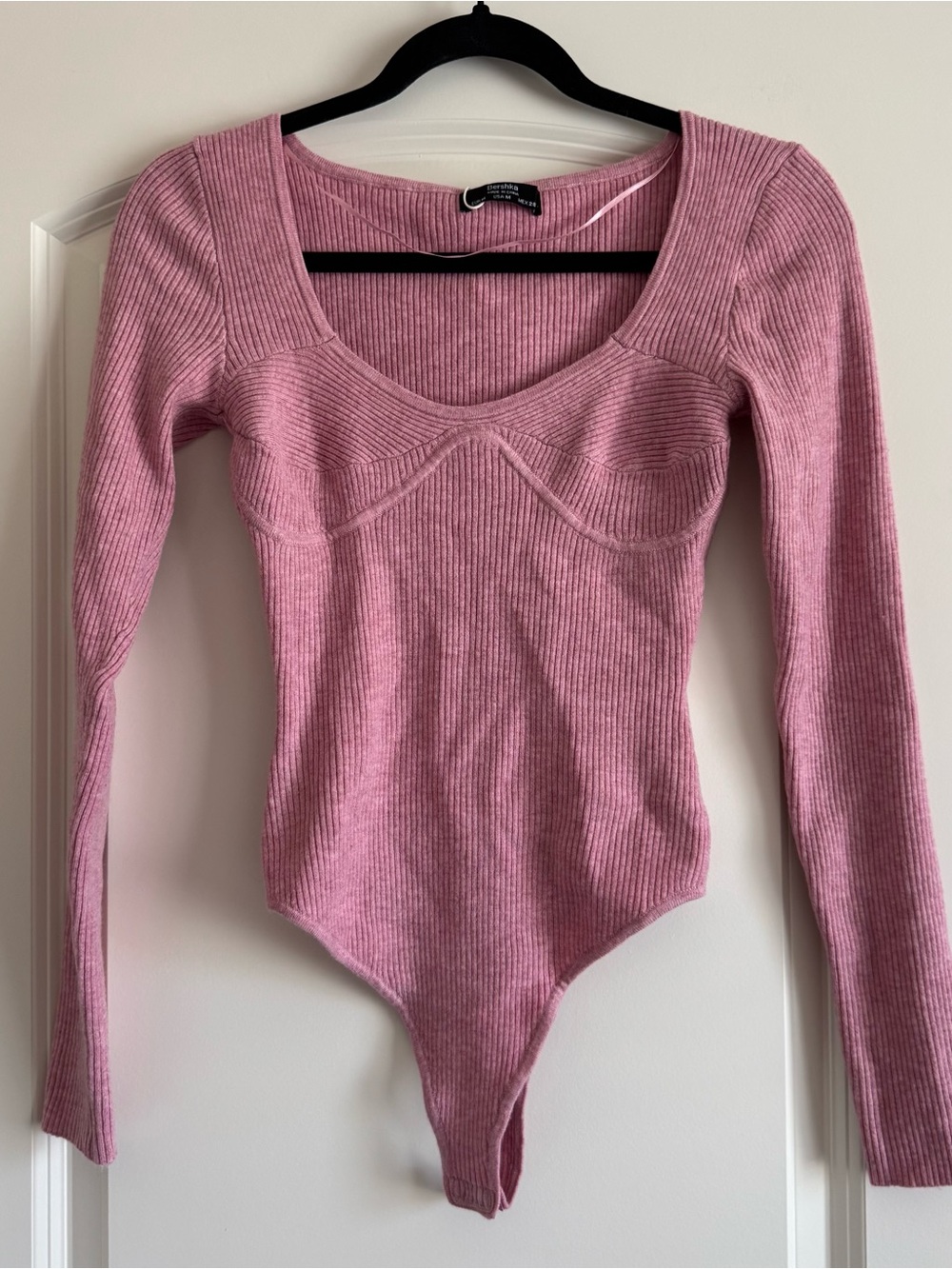 NWT Bershka Mauve Ribbed Scoop-Neck Long Sleeve Bodysuit